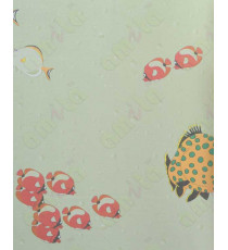 Green red white orange fish with bubbles home décor wallpaper